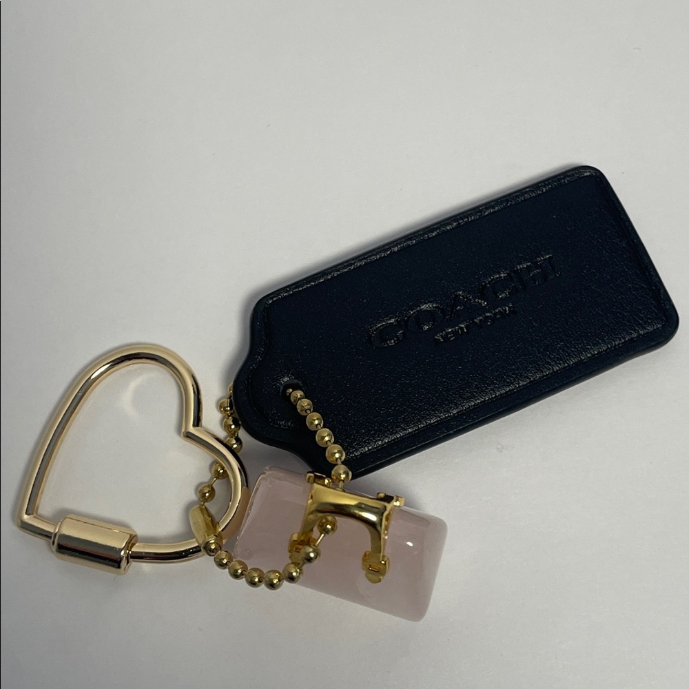 Coach Hang Tag with Rose Quartz Stone Purse & Heart Carabiner Bag Charm Set